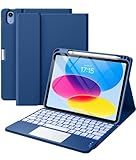 Harvopu Compatible for iPad 11th 10th Generation Case with Keyboard, Folio Cover with Pencil Holder, Multi-Touch Trackpad, 7 Color Backlit, Detachable Keyboard for iPad (A16) 11th/10th Gen (Navy Blue)