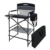 WKFAMOUT Tall Folding Director Chair 30.7" Seat Height Foldable Bar Stool for Makeup Artist Face Painting with Side Table Carry Bag and Cosmetic Bag Supports 350LBS