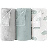 Bearmoss Muslin Swaddle Blankets, 40 x 38 inches Baby Swaddle for Boys and Girls, Soft Baby Blanket, 3 Pack Breathable Nursery Receiving Blankets (Cloud)
