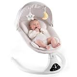 Electric Baby Swing with Remote Control,5 Speeds&Portable&Cozy(0-12M,Grey)