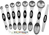 Spring Chef Stainless Steel Magnetic Measuring Spoons Set with Strong N45 Magnets, Heavy Duty Metal Kitchen Gadgets for Baking & Cooking, Fits in Most Kitchen Spice Jars, Set of 8 with Leveler, Black