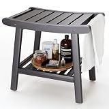 Bamboo Shower Stool Bench,Shower Chair for Inside Shower with Storage Shelf