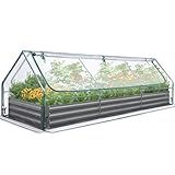 Quictent Raised Garden Bed Galvanized Raised Beds for Gardening Vegetables with Cover 8x4x1 ft Metal Planter Box Outdoor Use (Clear)