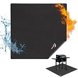 DocSafe Large Under Grill Mat 48" Square Fire Pit Mat,4 Layers Fireproof Grill Pads Protect for Deck,Patio,Outdoor Charcoal,Smokers,Wood Floor,Indoor Fireplace,Reusable Oil-Proof＆Waterproof,Black