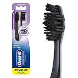 Oral-B 3D White Charcoal toothbrush, 2 count MEDIUM manual tootbrush pack, Whitens teeth, removes plaque and stains, tongue scraper tooth brush