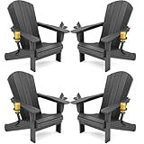 SERWALL Foldable Adirondack Chair Set of 4, HDPE Adirondack Chair with Wood-Texture-Gray