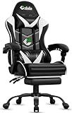 Czlolo Gaming Chair with Footrest Racing Style Lumbar Support Massager Video Game Chair with Metal Legs, High Back Reclining Gamer Chair with Headrest, 360° Swivel Office Computer Desk Chair (White)