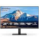 KOORUI 24 Inch Computer Gaming Monitor Full HD 1920 x 1080p 144Hz IPS Ultra-Slim Display with HDMI VGA, Adaptive Sync, 99% SRGB, VESA 100x100mm, Eye Care, Tilt, Black, E2411K