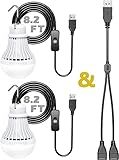 2 Pack USB Light Bulb, USB LED Camping Light Lantern, 8.2 ft Extra Length Cord Tent Light with USB Y-Cable, Portable LED Bulb for Garage Warehouse Car Truck Fishing Boat Room Emergency Light, White