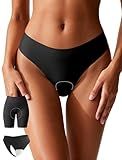 PoseFree Laser Cut Seamless Thong No Show - Smoothing T-Back Panty with Protective Liner, Soft Stretch Invisible Underwear for Tight Dress Black XS