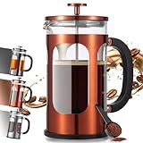 Veken French Press Coffee Maker 34oz 1 L, No Plastic Touching Cafe, Heat Resistant Thickened Borosilicate Glass, Stainless Steel Brewer, Cold Brew Cafetera Teapot for Kitchen Travel Camping, Copper