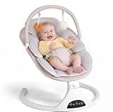 Electric Baby Swing with Remote Control,5 Speeds&Portable&Cozy(0-6M,Beige)