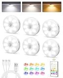 EZVALO 6-Pack Under Cabinet Lighting, Rechargeable Motion Sensor Puck Light with Remote, 3 Color Temps & 12 RGB Colors, Magnetic Stick on Light, Dimmable Under Counter Light for Kitchen, Home Decor