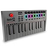 RockJam 25-Key Rechargeable USB MIDI Keyboard Controller – Mini Piano Keyboard with Velocity-Sensitive Pads, Synth Controller, Bluetooth/Wired MIDI, Arpeggiator, DAW Compatible