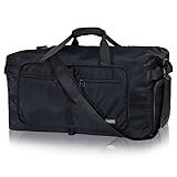 Fmeida 65L Duffle Bag with Shoes Compartment, Foldable Travel Duffel Bags for Men Women, Large Packable Travel Bag Water Repellent & Tear Resistant (Black)