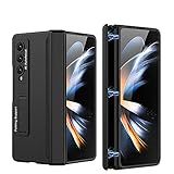 PUROOM for Samsung Galaxy Z Fold 4 Case Hinge Coverage Protective with Kickstand PC Magnetic All-Inclusive Shockproof Cover for Z Fold 4 5G (Black)