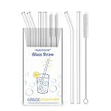 HeykirHome 4-Pack Reusable Glass Straw, Size 8.5''x10 MM,Including 2 Straight and 2 Bent with 2 Cleaning Brush- Perfect For Smoothies, Tea, Juice