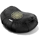 Hihealer Premium Crescent Meditation Cushion, Ergonomic Buckwheat Hull Floor Pillow for Adults, Comfortable Yoga Bolster for Meditation & Floor Sitting (Black)