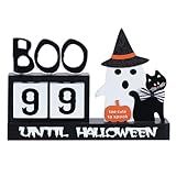 Halloween Decorations Indoor, DECSPAS Wood Halloween Countdown Calendar Halloween Decor, Two Movable Numeral Blocks for Counting 99 Days to Halloween, Ghost Ornaments Boo Sign Halloween Room Decor
