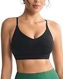 RUNNING GIRL V-Neck Sports Bras for Women - Adjustable Thin Straps Wireless Padded Yoga Top Low Impact_WX3147_Black_L