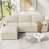 Vesgantti 108" Modular Sectional Sofa, Comfy Cloud Couch with Movable Ottoman Deep Seat Chenille L Shaped Modular Sofa, Sectional Couches for Living Room, Bedroom and Apartment, Beige