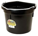 Little Giant® Flat Back Plastic Animal Feed Bucket | Animal Feed Bucket with Metal Handle | Horse Feeder & Waterer Pail | 22 Quarts | Black