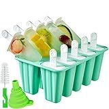 Popsicle Molds 10 Pieces Silicone Ice Pop Molds Popsicle Mold Reusable Easy Release Ice Pop Maker(10 Cavities-Green)
