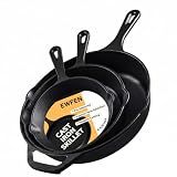 EWFEN Cast Iron Skillet 3-Piece Set, Heavy-Duty Professional Restaurant Chef Quality Pre-Seasoned Pan Cookware Set, 6", 8", 10" Pans For Frying, Saute, Cooking, Use Indoor/Outdoor, Oven, Grill
