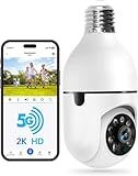WESECUU Light Bulb Security Camera -5G& 2.4GHz WiFi 2K Security Cameras Wireless Outdoor Motion Detection and Alarm,Two-Way Talk,Color Night Vision,Human Detection, Bulb Camera Compatible with Alexa
