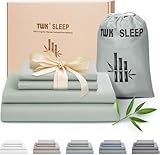 TWK Luxury Sheet Set, Genuine 100% Organic Viscose Derived from Bamboo, Cooling & Breathable, Silky Soft, Bedding Sheets & Pillowcases (Sea Glass, King)