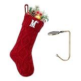VRFASHION Christmas Stockings with Initials, Letter M Embroidered Xmas Stockings, 18" Large Monogram Knitted Xmas Stocking, Christmas Party Fireplace Family Hanging Stocking Decorations(1 Pack, Red)