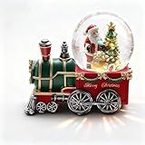 Aobaks Christmas Snow Globe with Light up and Musical Snowflakes, 5.9 Inch Height Santa Claus Train Resin Snowglobe, Christmas Holiday Indoor Decor.