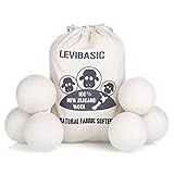 LEVIBASIC Wool Dryer Balls 6 Pack XL, 3" Genuine New Zealand Wool to Core, 100% Organic Fabric Softener Alternative, Baby Safe & Chemical Free, Reduce Wrinkles & Shorten Drying Time (White-6pcs)