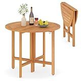Tangkula 36 Inches Outdoor Folding Round Dining Table, No Assembly Patio Acacia Wood Bistro Table with Slatted Tabletop, for Backyard, Porch, Balcony