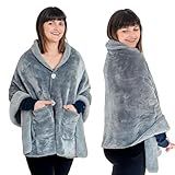 Premium Double Layer Poncho Blanket -No Sleeves Easy On Easy Off- Drape and Go- Top Christmas Gifts for Grandma, Gift for Mom and Elderly Women (Silver Grey)