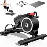 pooboo Under Desk Bike Pedal Exerciser, Quiet Magnetic Mini Exercise Bike with 16 Resistance Levels, Arm & Leg Workout, Resistance Bands & Non-Slip Mat for Home Office Therapy (Black-Silver)
