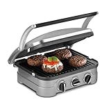 Cuisinart Griddler Indoor Grill, Panini Press, Sandwich Maker & More, 5-in-1 Grilling, Dishwasher-Safe Nonstick Cooking Plates, GR-4NNAS, Stainless Steel