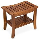 Teak Shower Bench 21 Inch, Fully Assembled Wood Bath Stool for Shower & Spa, The Hermod