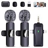 wireless lavalier microphone, suitable for iPhone/Android phones/cameras/computers/four in one lavalier microphone, suitable for video and audio recording, TikTok, etc., with microphone Bags, black