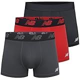 New Balance Men's No Fly Trunks Boxer Brief Underwear, Jacquard Waistband, Breathable Lightweight, Moisture Wicking (3 Pack), Black/Team Red/Thunder, Medium