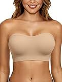 LetsJoli Push Up Strapless Bras for Women Supportive Bandeau Bra Non Slip Wireless No Underwire Padded Tube Bra(Nude,M)