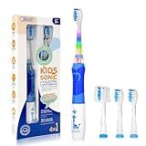 SEAGO Kids Electric Toothbrush with 2 Mins Brushing Timer and 4 Replacement Brush Heads, Rainbow LED Light Makes Brushing Fun, Boys Battery Powered Toothbrush for 4-12 Years Old，SG-977
