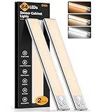 Gritin 10.2inch Under Cabinet Lighting Rechargeable -84 LED Super Bright,3-Color& 5 Level Brightness,4 Modes,Motion Sensor, Long Lasting- Easy Installation Magnetic Under Cabinet Closet Lights -2 Pack