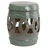 Outsunny 14" x 17" Ceramic Garden Stool with Double-Coin Knotted Ring Design & Strong Glazed Material, Decorative Outdoor Stool, Home Collection, Green