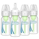 Dr. Brown's Natural Flow Anti-Colic Options+ Narrow Baby Bottle, 4 oz/120 mL, with Level 1 Slow Flow Nipple, 0m+, 4 Pack