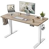 TIQLAB Height Adjustable Electric Standing Desk, 47.2 x 23.6 inch, Sit Stand Up Desk, Splice Board, Computer Home Office Desk, White Frame/Maple Top
