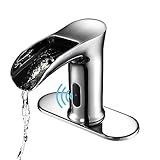 CDLODIN Automatic Sensor Touchless Waterfall Bathroom Sink Faucet, Modern Electronic Sensor Lavatory Faucet, Chrome Hands Free Vanity Faucets with Control Box and Temperature Mixer