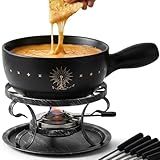 Artestia Ceramic Fondue Pot Set for Cheese & Chocolate, 2L Fondue Set for 6 People with Burner, Stand & Forks, Swiss Style Melting Pot for Party, Date Night & Gift