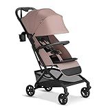 Mompush Velo Lightweight Travel Stroller – One-Hand Fold, Ultra-Compact & Airplane Friendly, Lie-Flat Recline Seat (from Birth to 50 lbs), Includes Cup Holder, Shoulder Strap, and Leather Bumper Bar