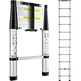 VEVOR Telescoping Ladder 10.5 FT Aluminum Extension Ladder（375 LBS Capacity, One-Button Retraction, Collapsible & Portable with Non-Slip Feet for Home, RV, Loft, ANSI Listed）